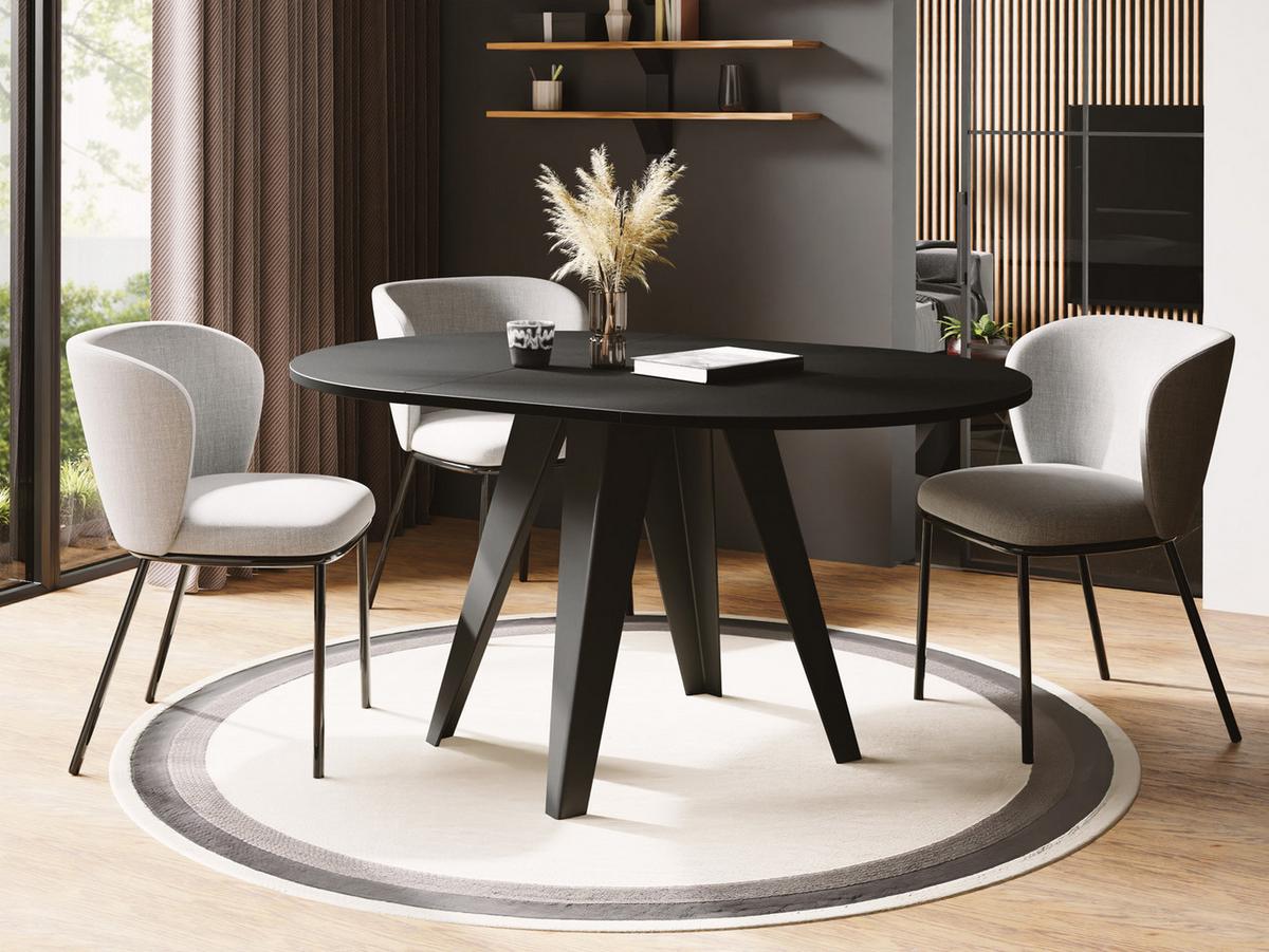ESSTISCH Glory runder ausziehbarer, Schwarz 100-140/100/76 cm - Schwarz, Holzwerkstoff/Metall (100/140/76cm) - WFL GROUP