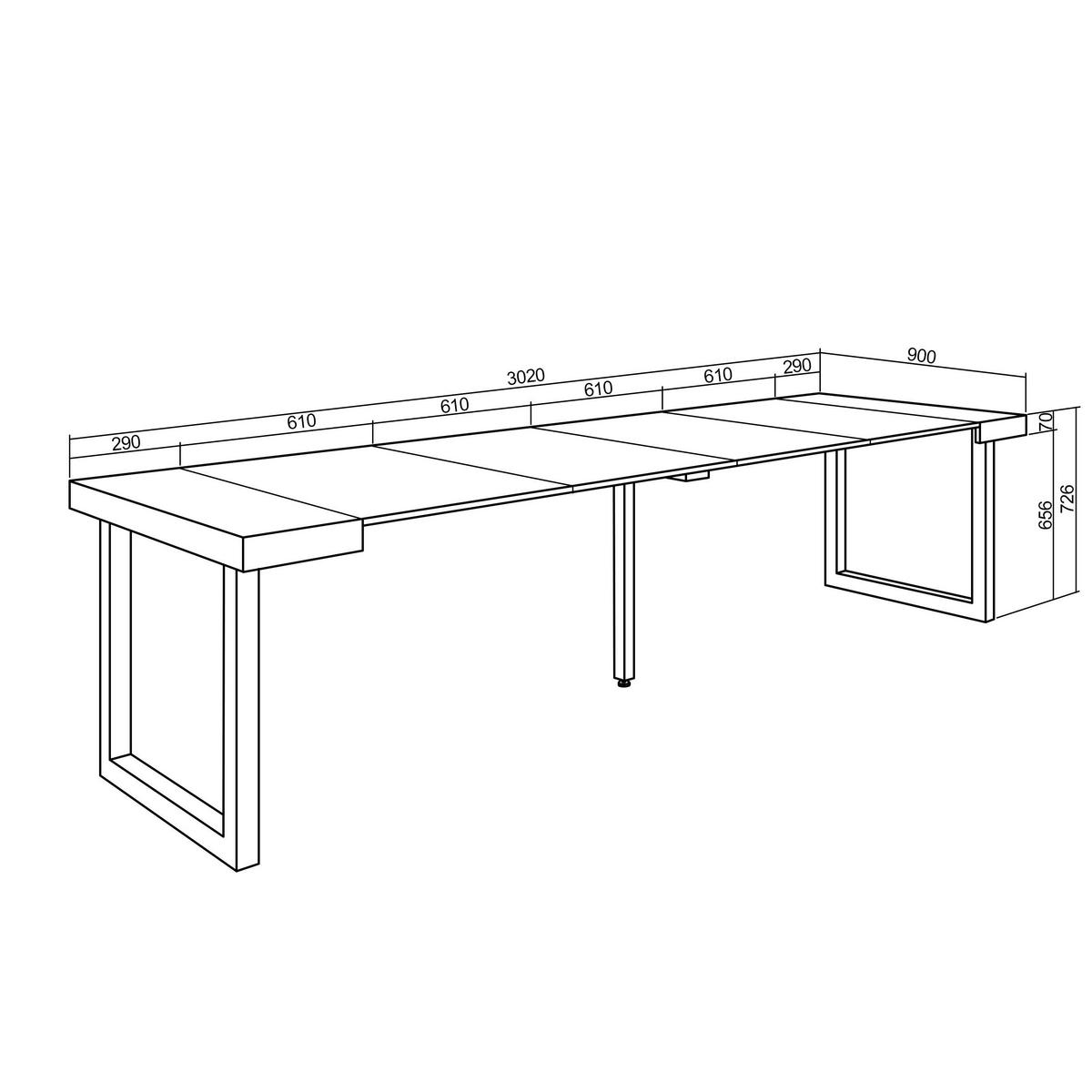 KONSOLENTISCH ausziehbar 58 bis 302cm, für 14 Gäste, eiche weiß, 90/58/73cm - Eichefarben/Weiß, Holzwerkstoff (90/302/73cm) - Skraut Home