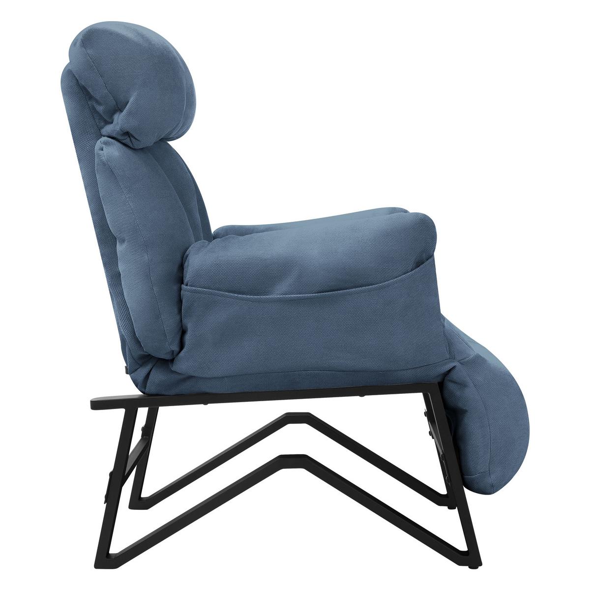 SESSEL mit Liegefunktion Blau Leinenbezug Relaxsessel verstellbar für Wohnzimmer - Blau/Schwarz, Textil/Metall (85/102/82cm) - ML-DESIGN