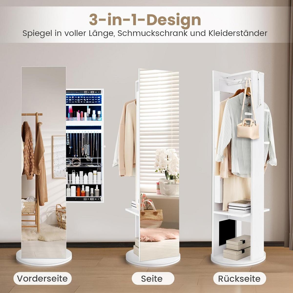 SCHMUCKSCHRANK 167cm Weiß - Weiß, Holz (50/167/50cm) - COSTWAY