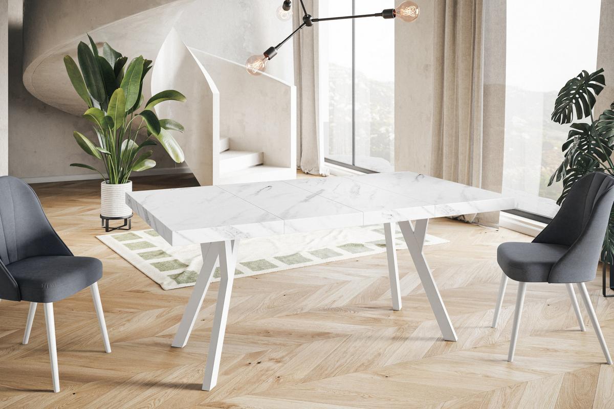 QUADRATISCHER Esstisch ausziehbar – Moderner Wohnzimmertisch und Küchentisch – Tisch mit Holzbeinen, Durchmesser 100 - 200 cm - Farbe Marmur - Hellgrau/Weiß, Holzwerkstoff (100/100/77cm) - Alpi-Möbel