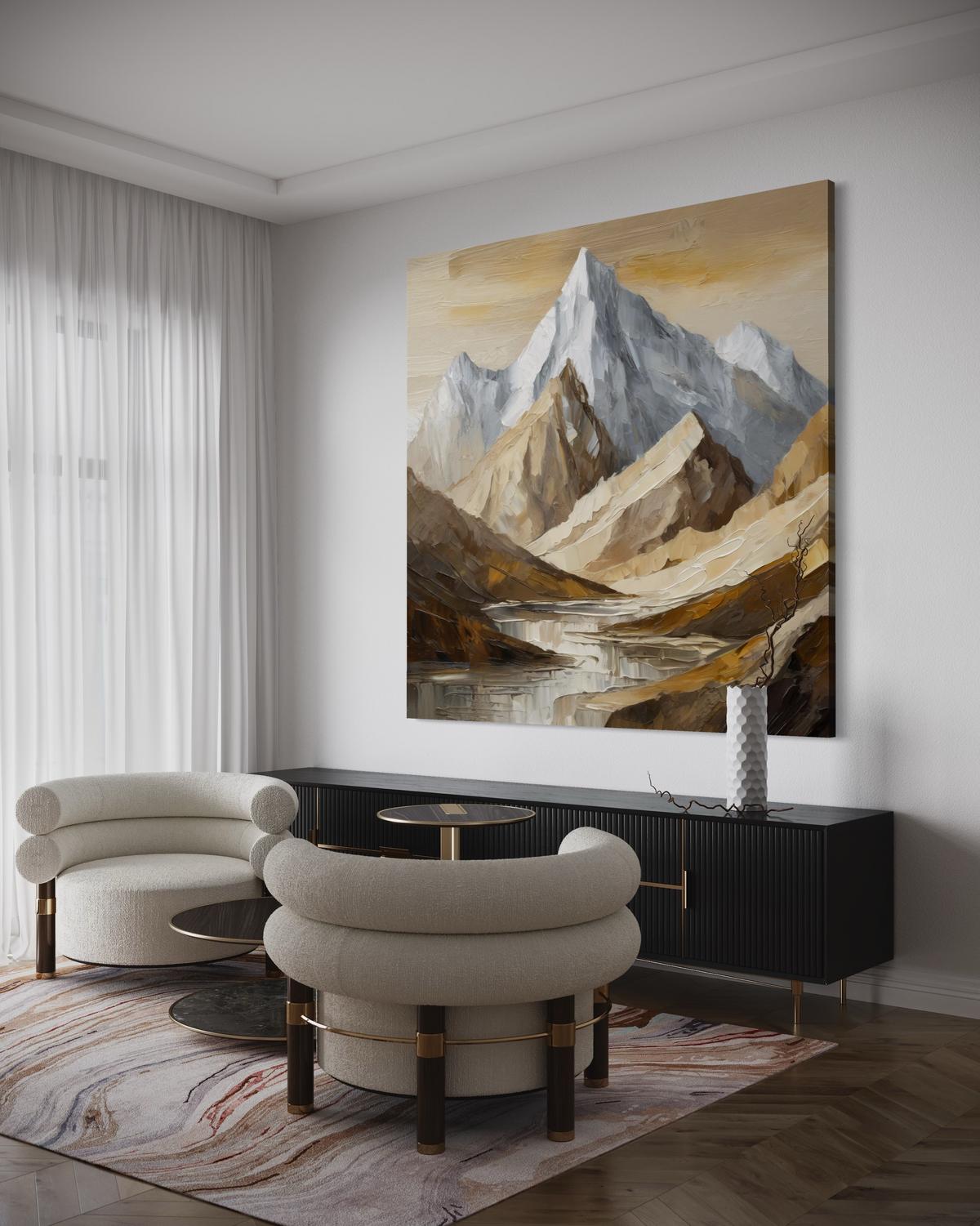 WANDBILD berge gemalte landschaft - Beige, Textil (30/30cm) - Feeby