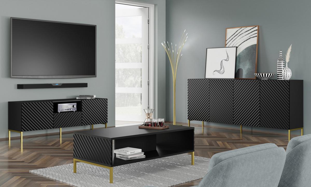 KOMMODE Schwarz, Gold 200/87/42 - Schwarz, Holzwerkstoff (200/87/42cm) - RAUMHIRSCH FURNITURE