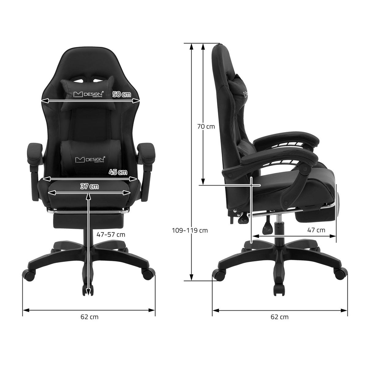 GAMINGSTUHL Schwarz aus Kunstleder - Schwarz, Kunststoff/Metall (62/119/62cm) - ML-DESIGN