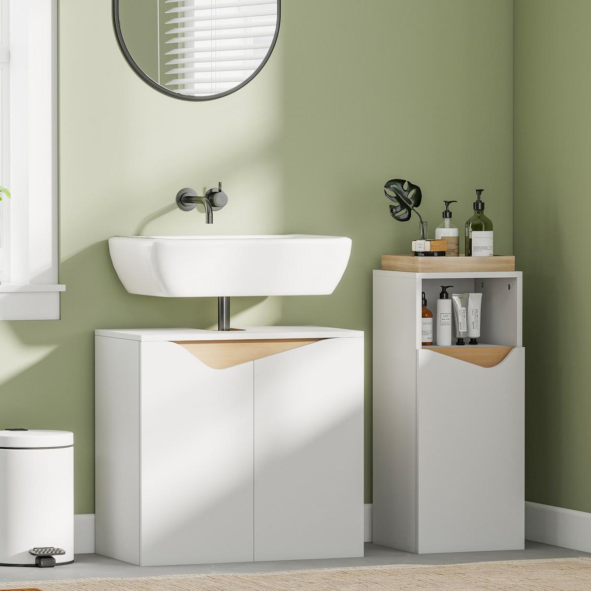 WASCHBECKENUNTERSCHRANK Spanplatte MDF Weiß - Weiß, Holzwerkstoff (35/57.9/60cm) - HOMCOM