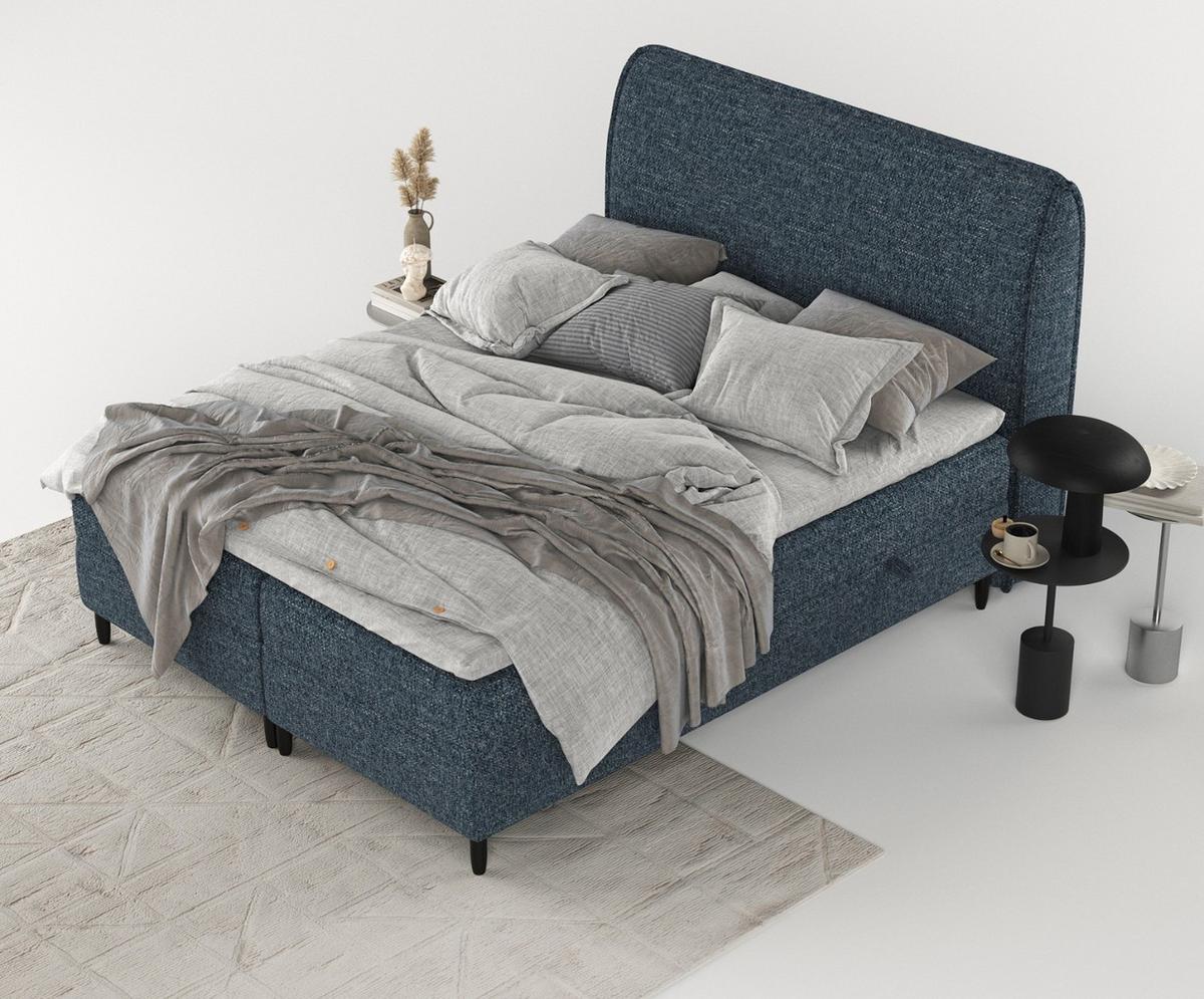 BOXBETT Lunaro 160/200 cm Marineblau im Modesto Stoff - Schwarz/Dunkelblau, Holz/Holzwerkstoff (160/200cm) - AltaBeds