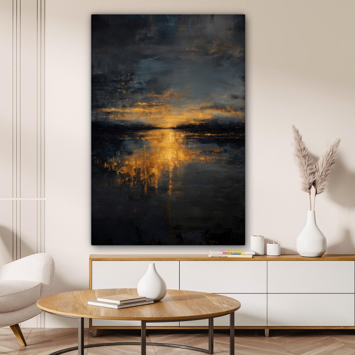 LEINWANDBILD Goldene Reflexion auf dem Wasser Deko XXL 80x120 cm - Anthrazit, Textil (80/120cm) - MuchoWow