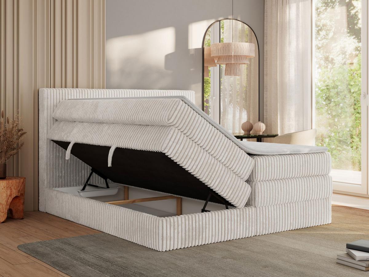 BOXSPRINGBETT TILIANO KING - 200/200 - Beige Cord - H4 - Beige, Holz/Textil (200/200cm) - MKS