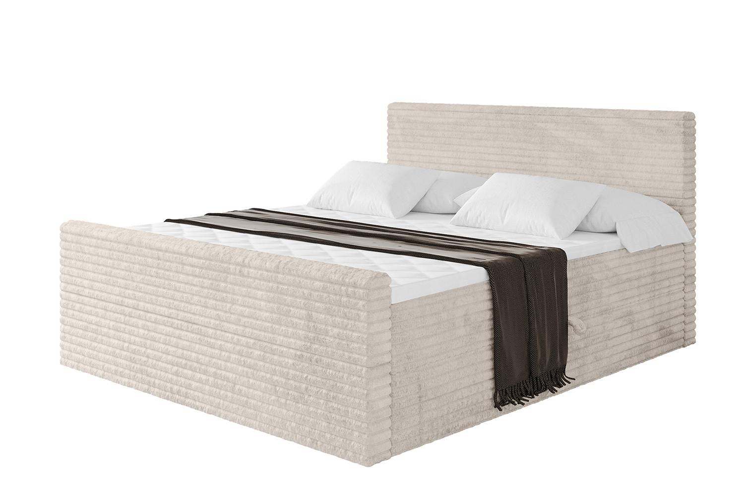 BOXBETT mit Matratze H4 und Lattenrost - TOLO-Z-v1 - 120x200 Cord - Creme - Creme, Holzwerkstoff (120/200cm)