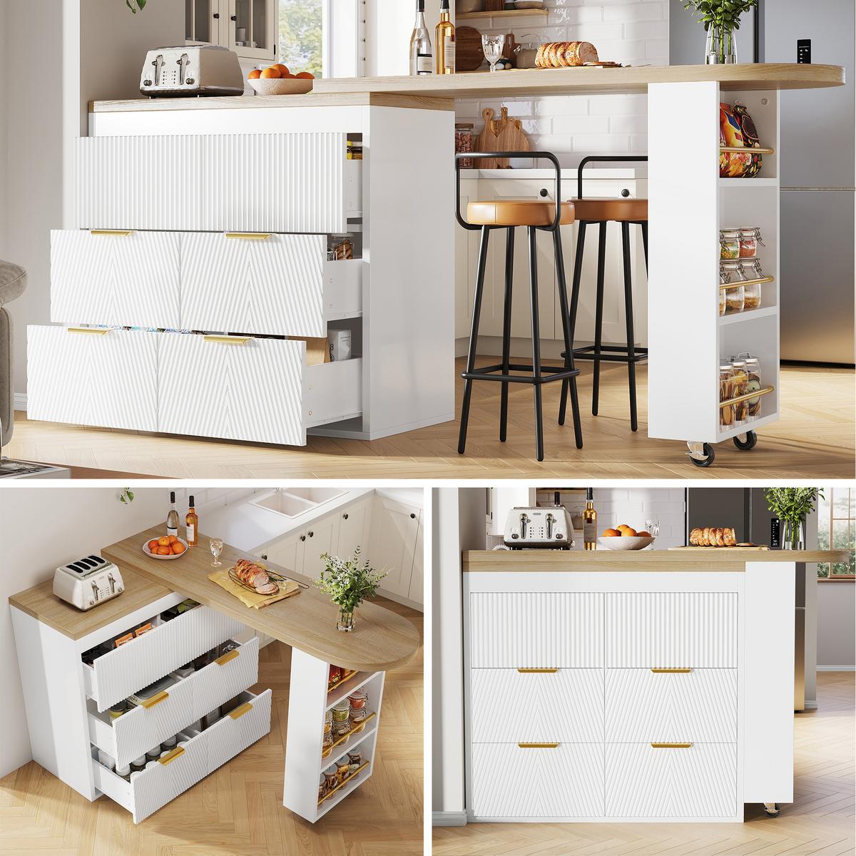 BARTISCH mit küchenbuffet 360° drehbar & 6 schubladen - Weiß, Holzwerkstoff (39/203/90cm) - Urban Meuble