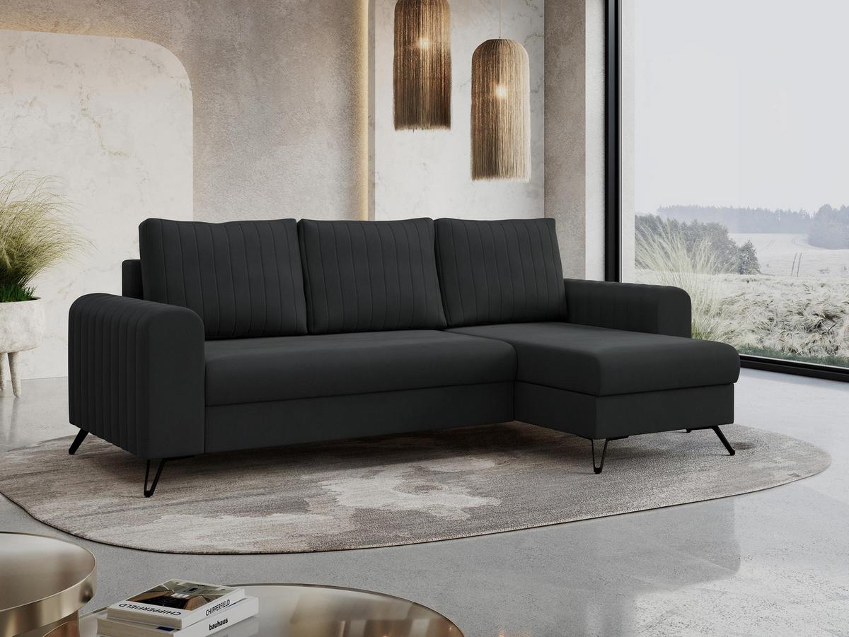 ECKSOFA Axel Samt Dunkelgrau - Dunkelgrau/Schwarz, Textil/Metall (242/140cm) - MKS