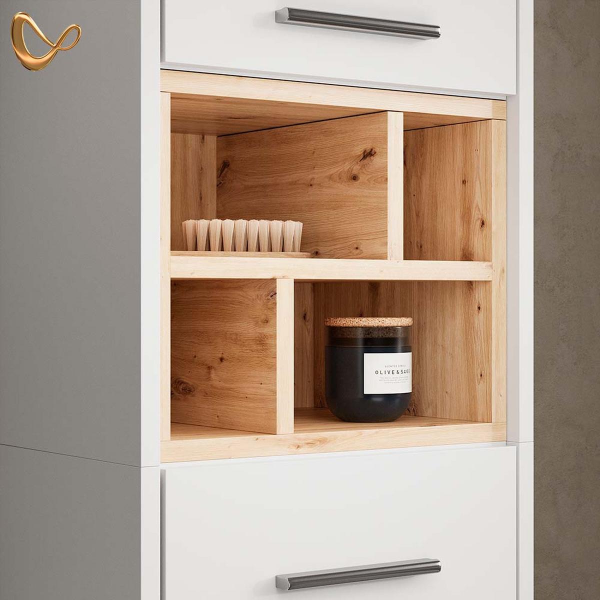 BADMÖBEL-SET Temo Weiß 3 Teile, mit Hochschrank - Weiß, Holzwerkstoff (80/190/40cm) - Livinity®