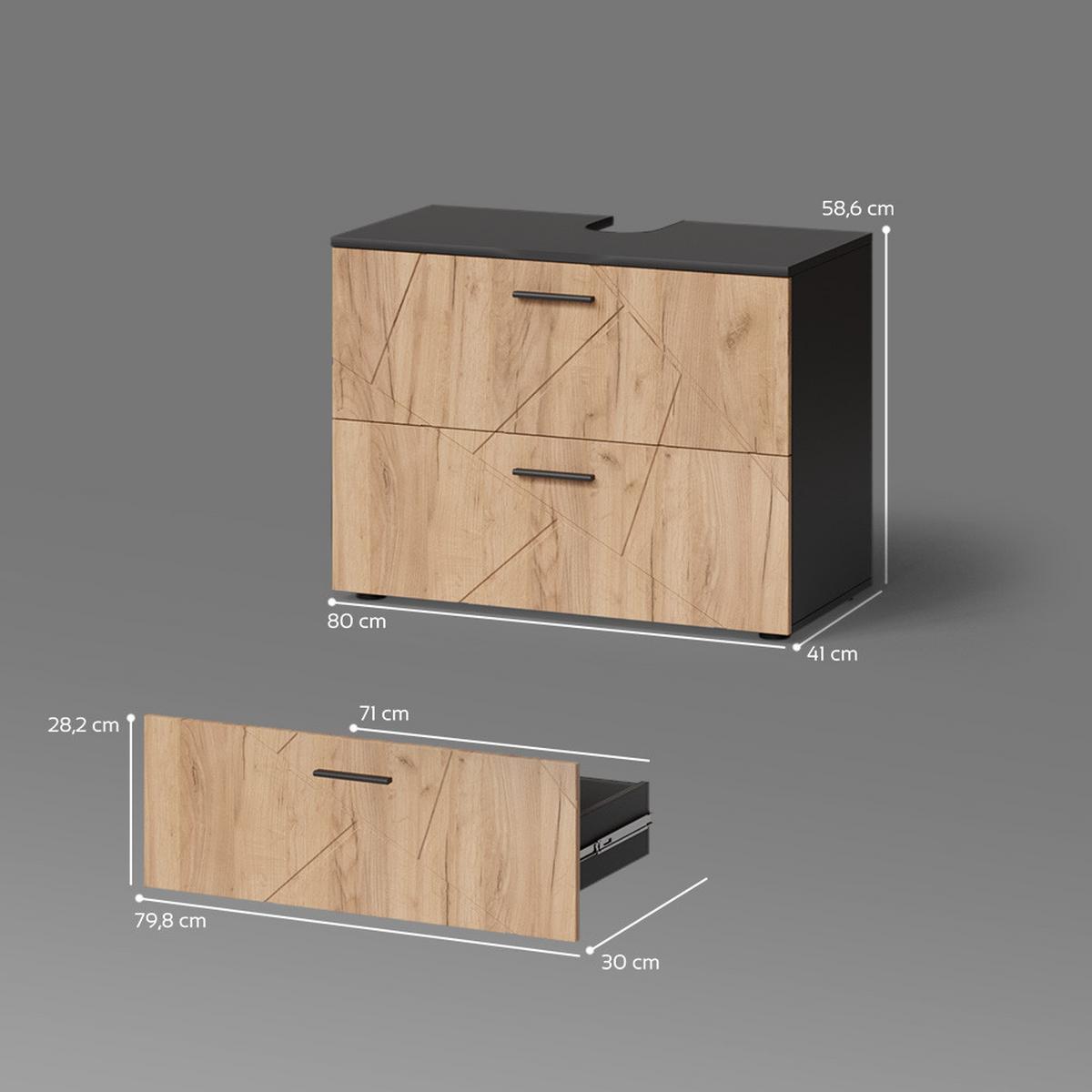 WASCHBECKENUNTERSCHRANK Ronco Goldkraft Eiche/Anthrazit 80 x 58.6 cm - Honigeiche/Anthrazit, Holzwerkstoff (80/58.6/41cm) - Livinity®