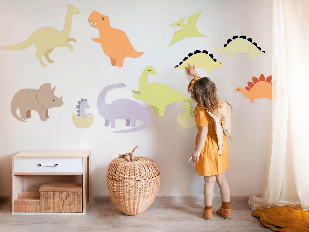 WANDAUFKLEBER 100x141cm - Niedliche pastellfarbene Dinosaurier - Multicolor, Kunststoff (100/141/0.1cm) - Wallfluent