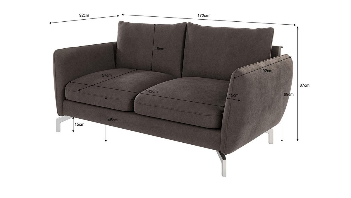 2-SITZER-SOFA Elou Braun - Khaki Microfaser - Chromfarben/Dunkelbraun, Holz/Textil (172/87/92cm) - S-Style Möbel
