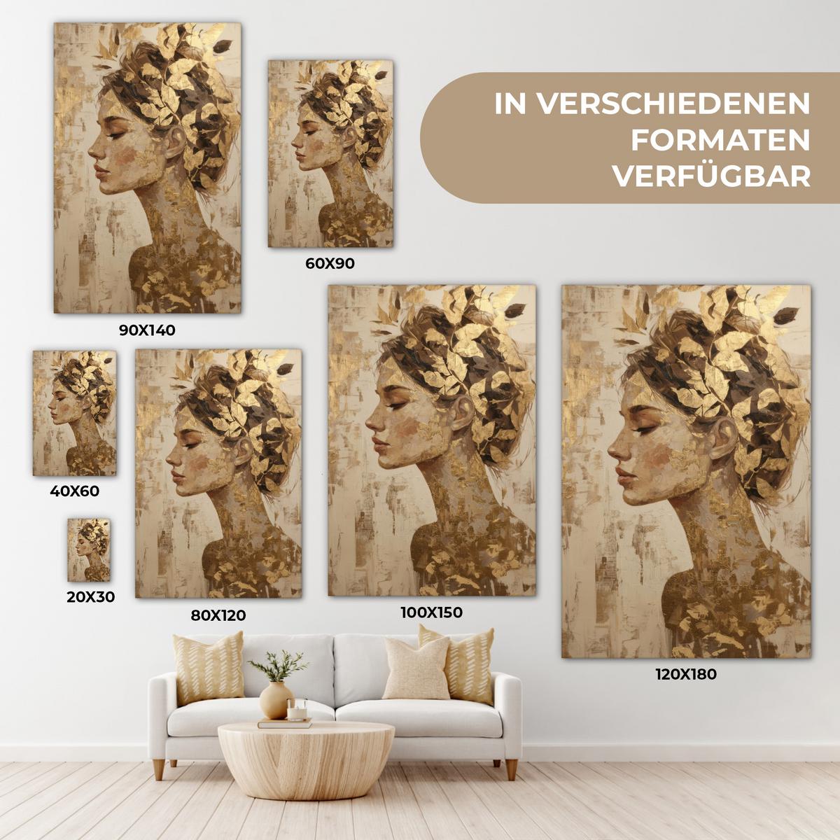 LEINWANDBILD Frau - Gold - Abstrakt - Textur Wanddeko Schlafzimmer 60x90 cm - Goldfarben, Textil (60/90cm) - MuchoWow