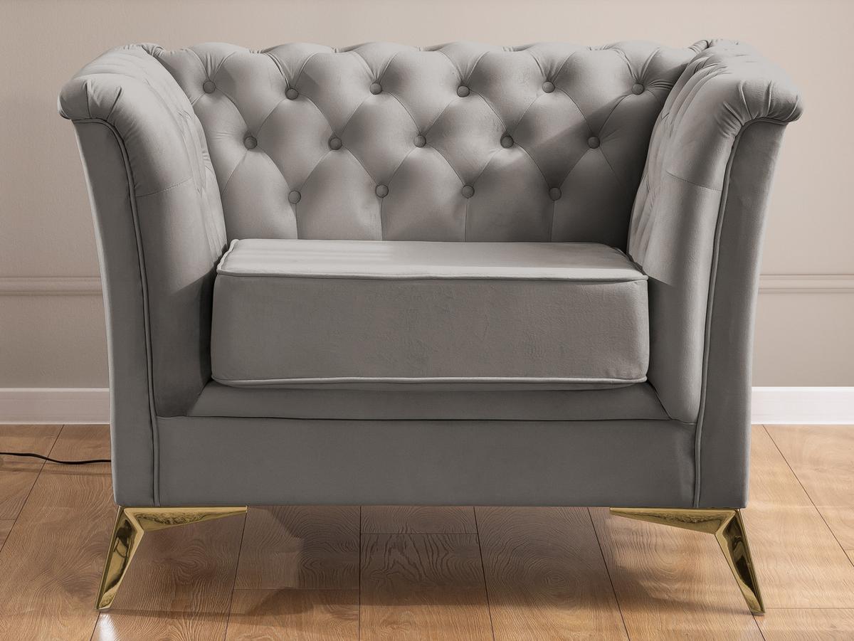 CHESTERFIELD-SESSEL Whitby Grau Samt mit goldenen Füßen - Goldfarben/Grau, Holz/Textil (116/78/82cm) - S-Style Möbel