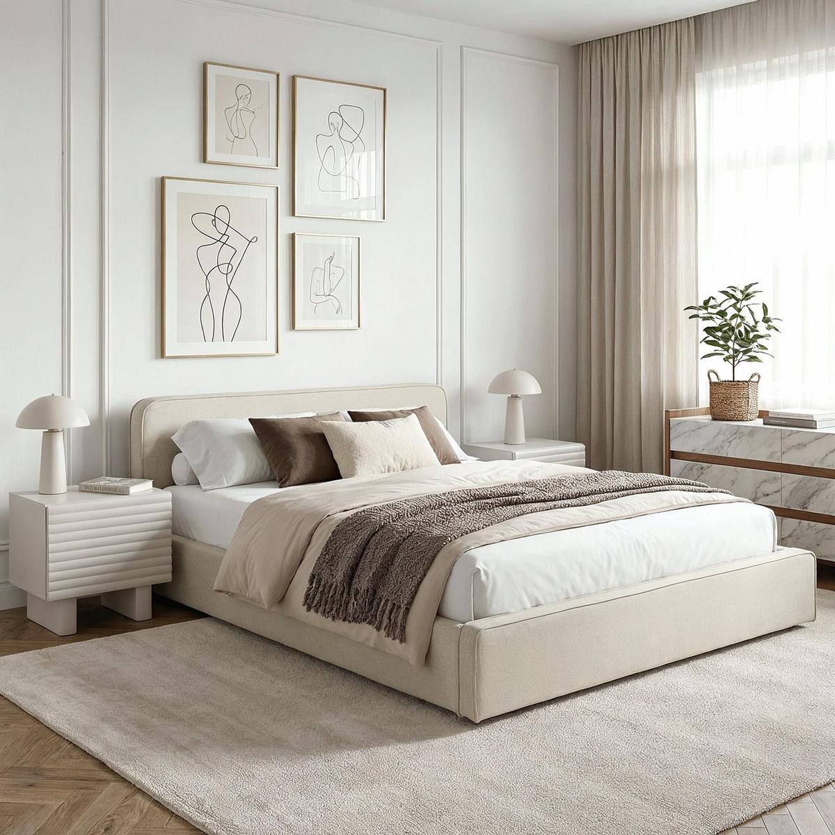 POLSTERBETT MARINI 140X200 CM - Creme, Textil (140/200cm) - IDIMEX
