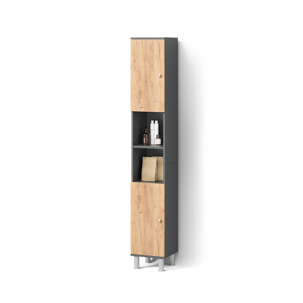 BADSCHRANK Fucino Anthrazit/Goldkraft Eiche 30 x 190 cm - Honigeiche/Anthrazit, Holzwerkstoff (30/190/30cm) - Livinity®
