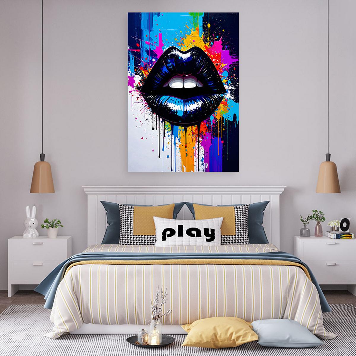 LEINWANDBILD Abstrakt schwarze Lippen Farbe 70x100cm - Multicolor, Textil (70/100cm) - Feeby