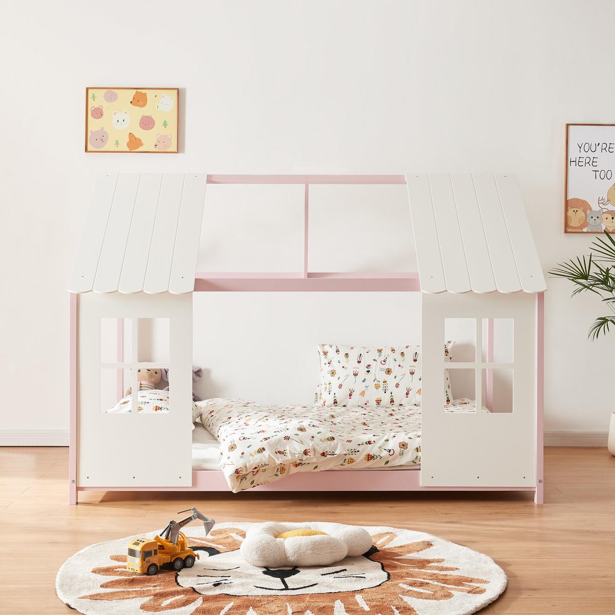 HAUSBETT Tostedt - Rosa/Weiß, Holz/Holzwerkstoff (120/200cm) - [en.casa]