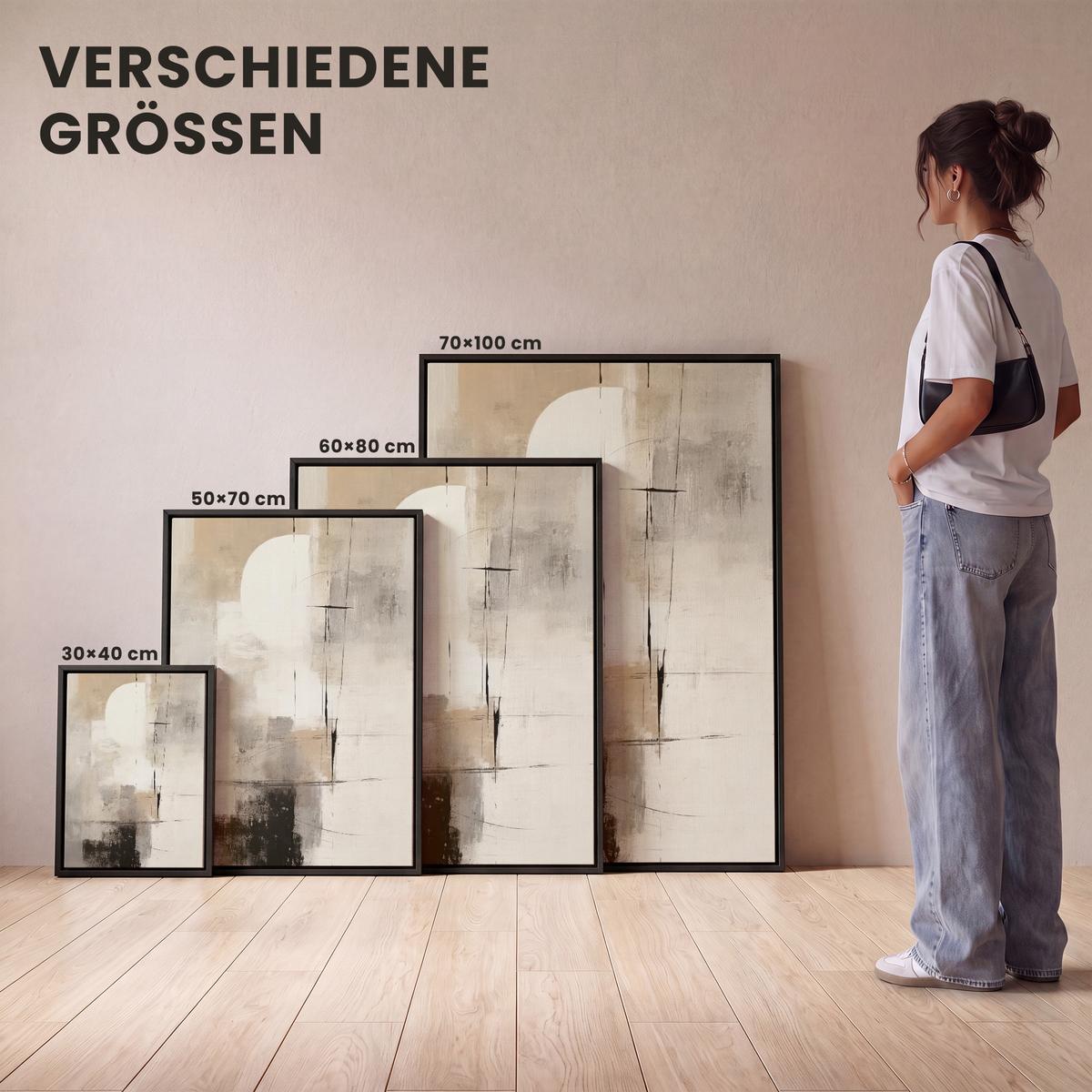 LEINWAND Bilder mit Rahmen - Abstrakt - Kunst - Grau - 60x80 - Hellgrau, Textil (60/80cm) - MuchoWow