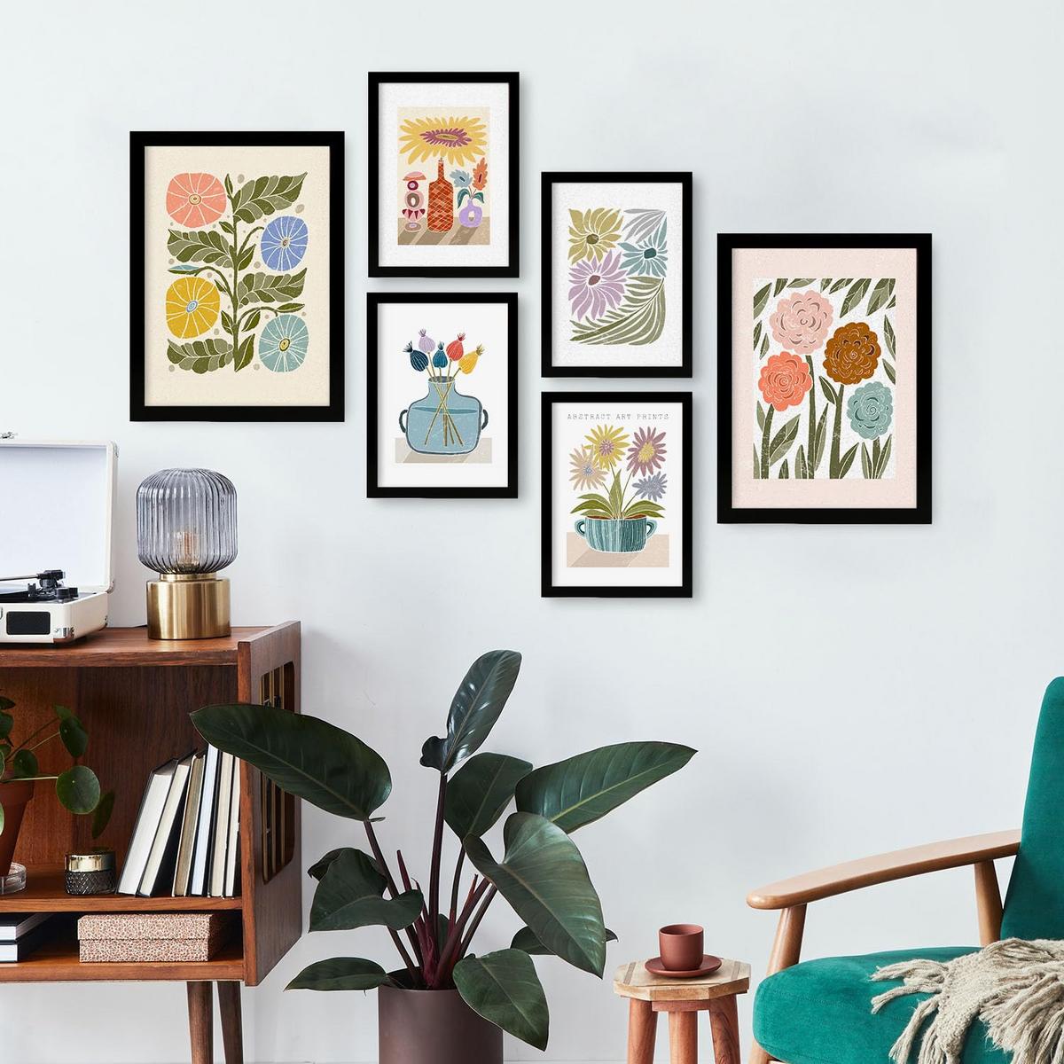 POSTER Set Mit 6 Drucken Blüten In Der Sammlung Ethnischer Style Drucke Dekorative Rahmen Für Ihr Zuhause Wandkunstdruck A3 & A4 Schwarzer Rahmen - Schwarz, Papier (29/3cm) - Nacnic