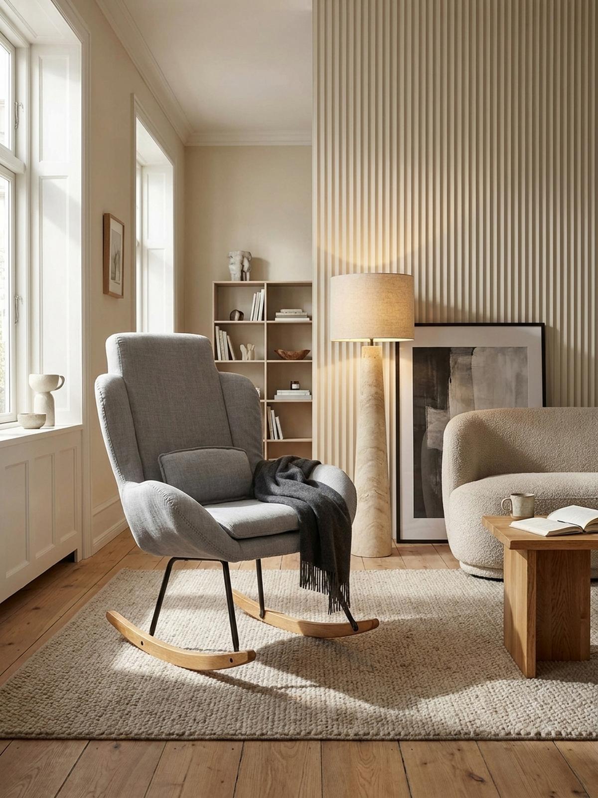 SCHAUKELSTUHL Gummibaumholz Hohe Lehne Abnehmbare Polsterung LAVANT, Anthrazit 75x88x110 cm - Anthrazit/Schwarz, Holz/Textil (75/110/88cm) - KADIMA DESIGN