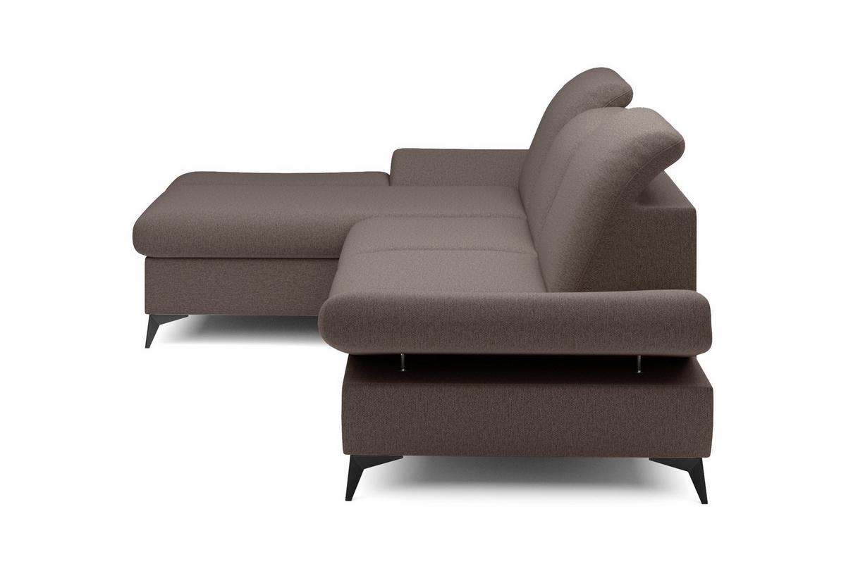 ECKSOFA FELICE L-S Braun Geflochtener Stoff mit Schlaffunktion - Dunkelbraun, Holz (284/166cm) - MASSENO