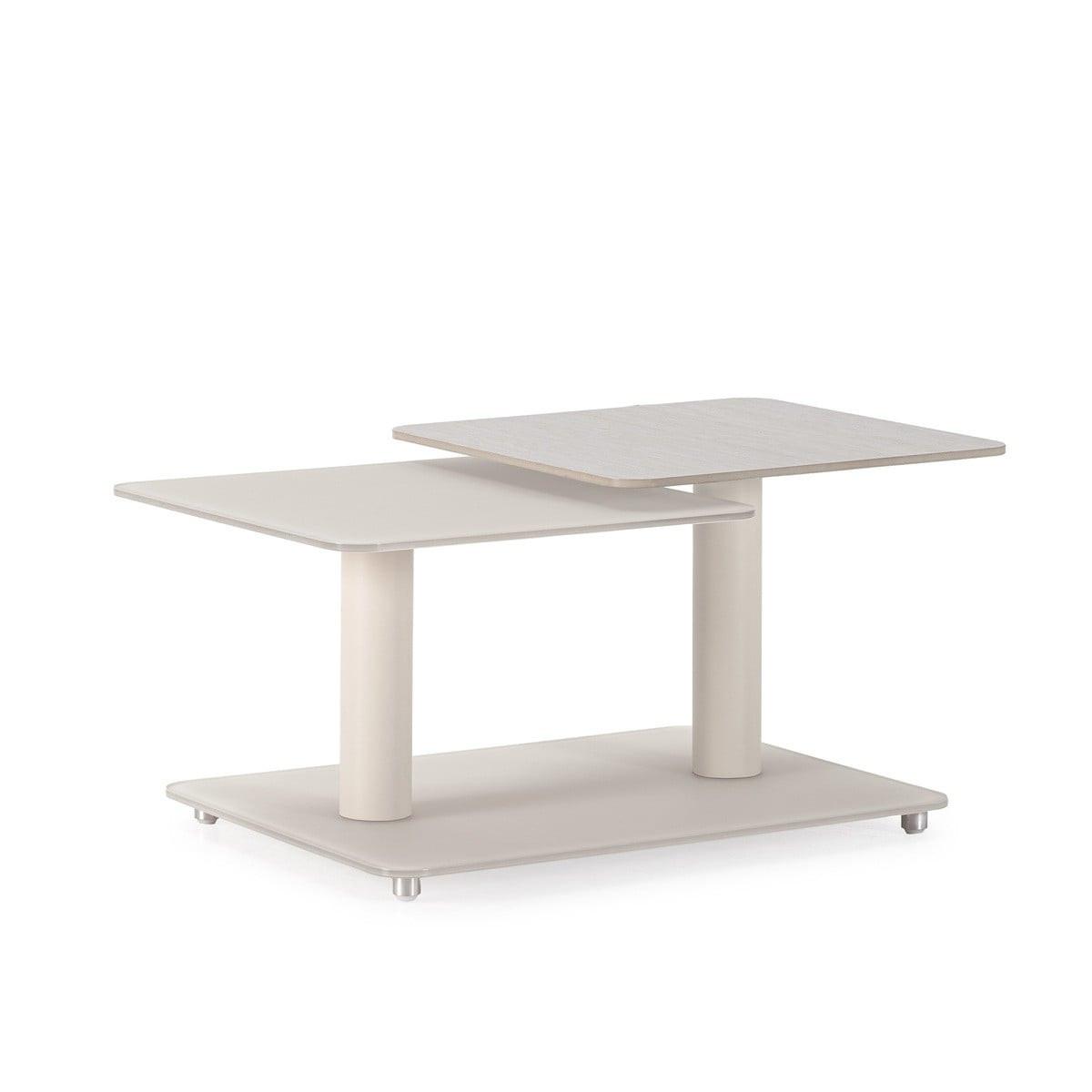 COUCHTISCH mit quadratischen Glasplatten 54/42,8/114,6 cm - Beige, Glas (66.5/54/42.8cm) - Calicosy