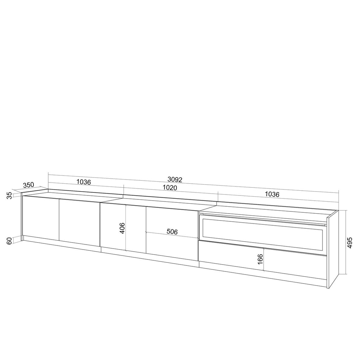 LOWBOARD, Dunkler Eiche und Schwarz, Elektrokamin, 310/37/50cm - Hellbraun, Holzwerkstoff (310/50/37cm) - Skraut Home