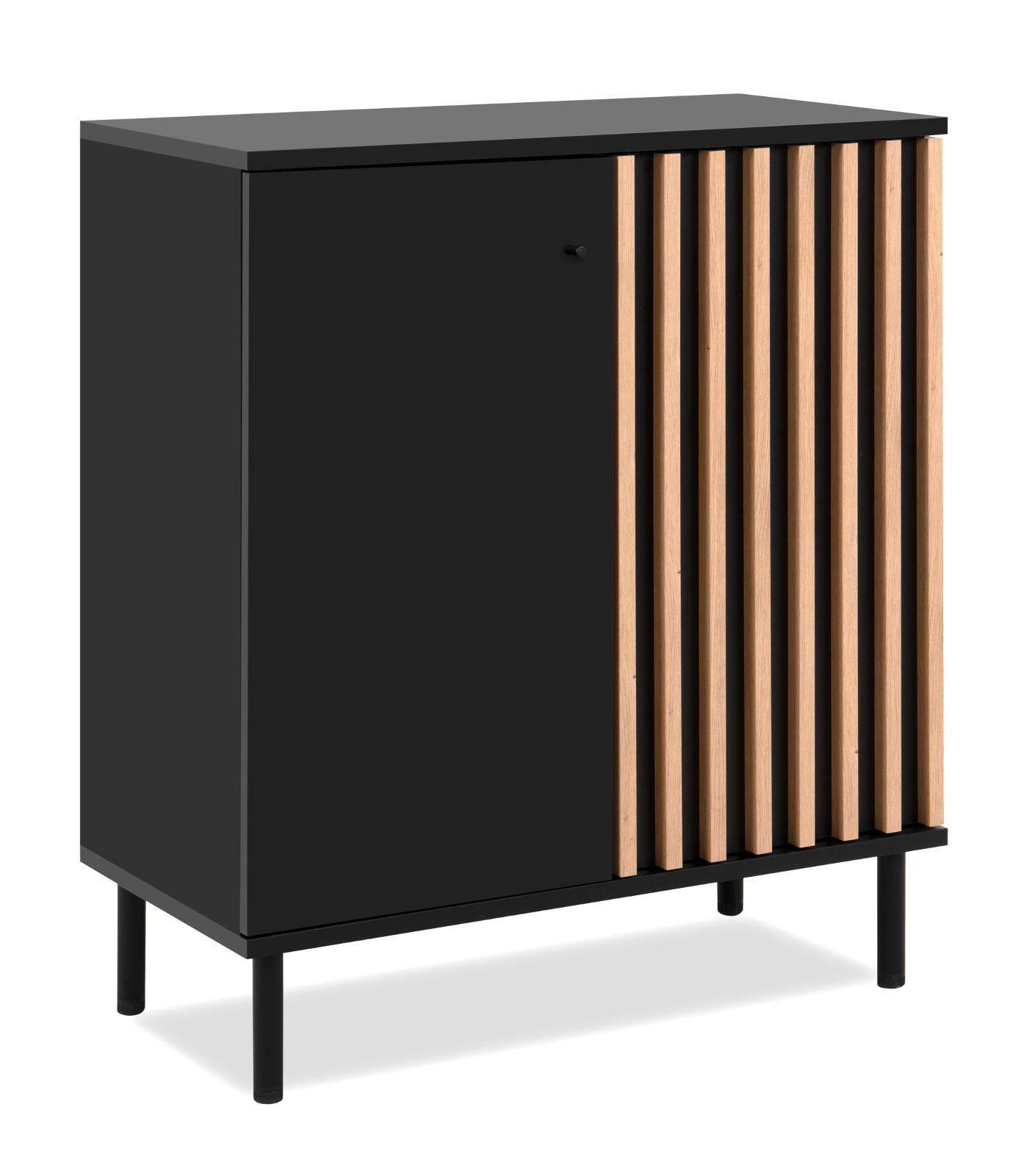 KOMMODE schwarz, Eiche Artisan 80 cm, Sideboard mit 3D-Lamellen - Schwarz/Eiche Artisan, Holzwerkstoff/Metall (80/90/40cm) - Furn.Design