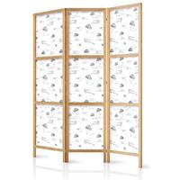 PARAVENT Japanischer 3-tlg 135x172 cm Flugzeuge Und Fallschirme - Weiß, Holz/Textil (135/172/3cm) - Muralo