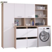 WASCHMASCHINENSCHRANK weiß, Eiche Jackson, Umbauschrank Set 3-teilig 204 cm mit viel Stauraum - Eichefarben/Silberfarben, Holzwerkstoff/Kunststoff (204/184/67cm) - Parisot Meuble