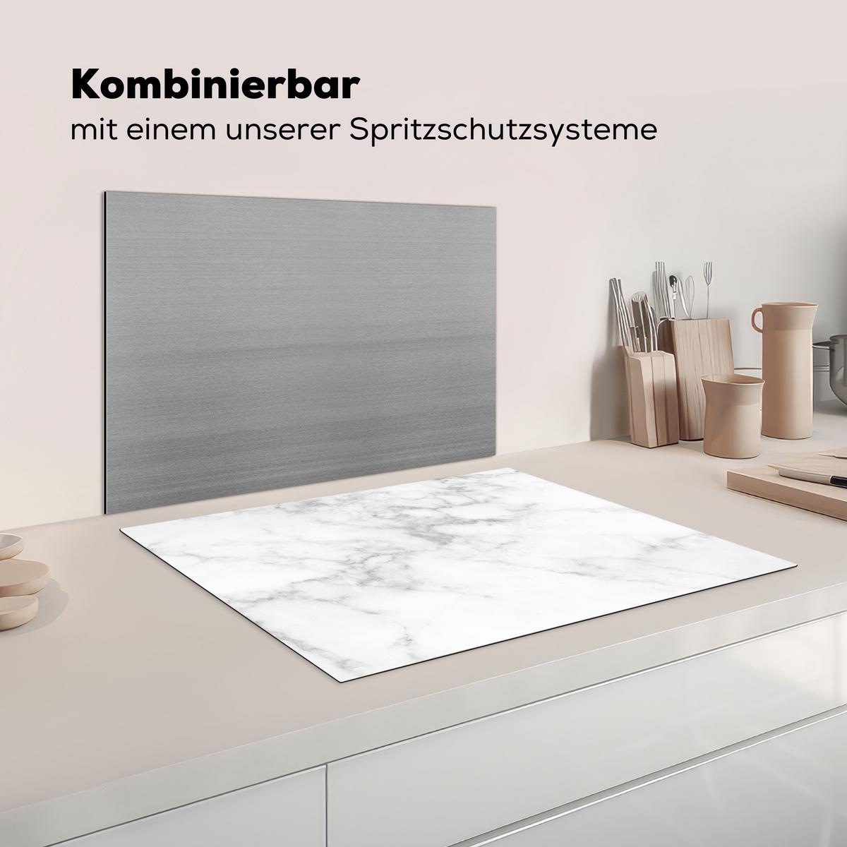 HERDABDECKPLATTE Marmor - Grau - Weiß - Strukturierter Marmor Herdabdeckung Induktionsfeld 70x52 cm - Weiß, Kunststoff (70/52/0.2cm) - MuchoWow