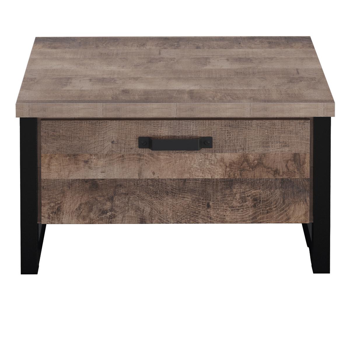 COUCHTISCH Eiche Tabak, schwarz 80 x 80 cm quadratisch, Beistelltisch mit 2x Schubkasten - Eichefarben/Schwarz, Holzwerkstoff/Kunststoff (80/80/45cm) - Top.Furn