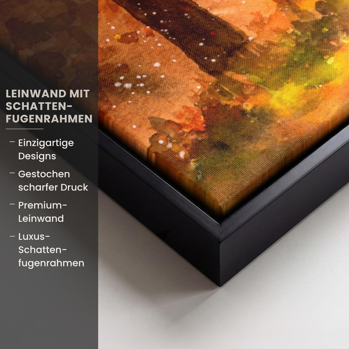 LEINWAND Bilder mit Rahmen - Natur - Ölfarbe - Hirsche - Tiere - Herbst - Orange - 50x50 - Orange, Textil (50/50cm) - MuchoWow
