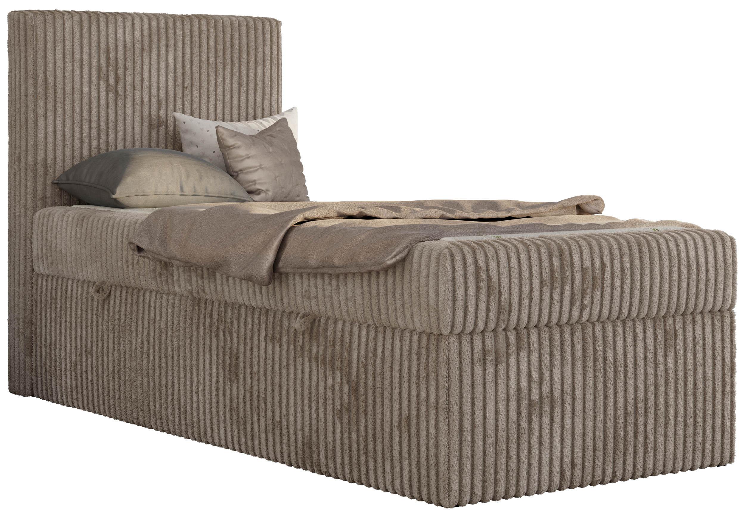 JUGENDBETT TILIO 90/200 - Hellbraun - H4 - Links Seite - Hellbraun, Textil (90/200cm) - MKS