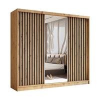SCHWEBETÜRENSCHRANK Cabinio Eiche Artisan Schwarz 240/216/61 cm – mit Spiegel und Lamellen - Walnussfarben/Schwarz, Holzwerkstoff/Kunststoff (240/216/61cm) - AX Living