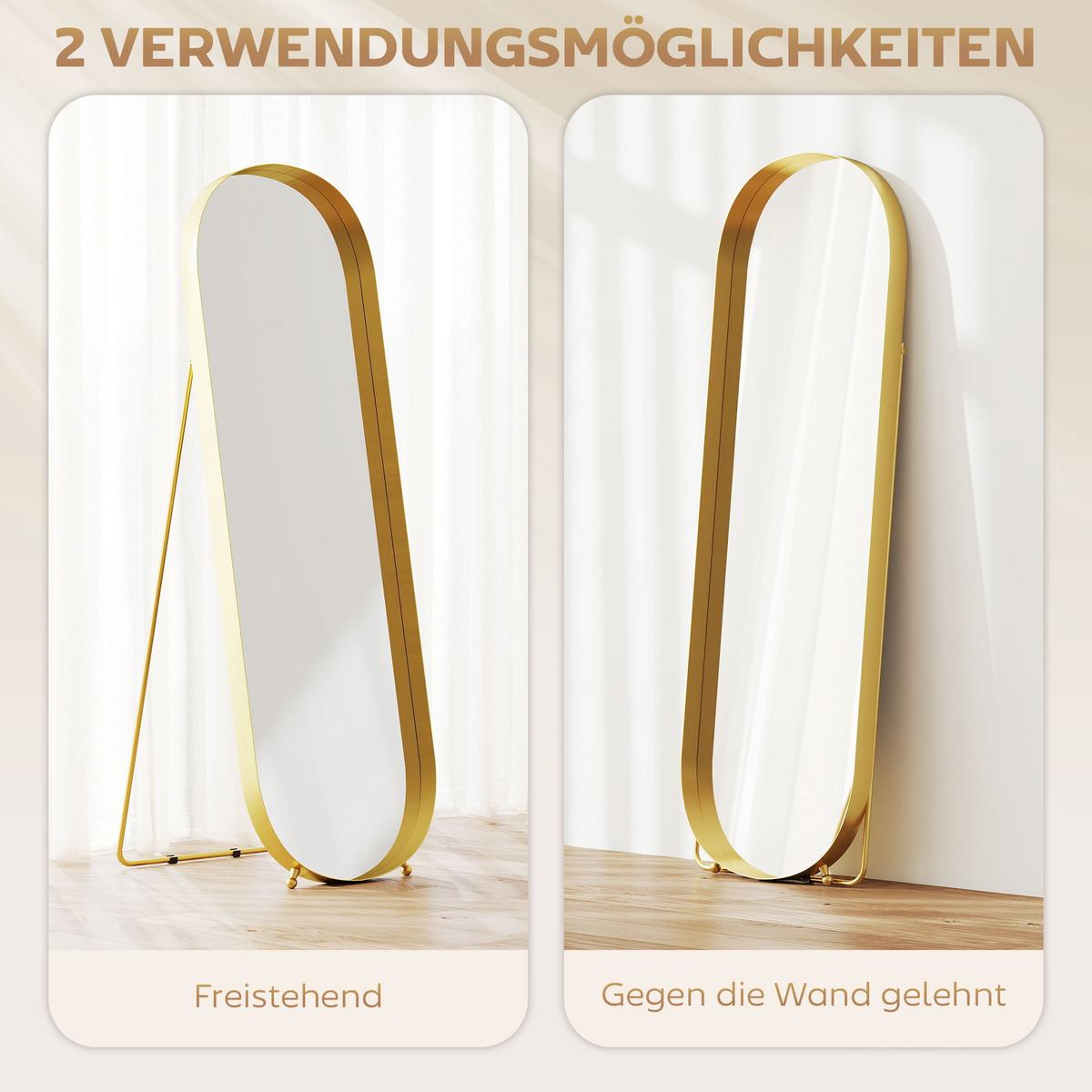 GANZKÖRPERSPIEGEL 160 x 50 cm Gewölbter Standspiegel mit Metallrahmen, Gold - Goldfarben, Metall (6/160/50cm) - HOMCOM