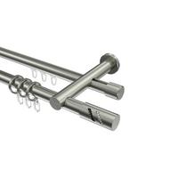 GARDINENSTANGE RUNDROHR-INNENLAUF Platon Zoena 480 cm (geteilt in 3 x 160 cm), 2-läufig, 20 mm Ø Edelstahl-Optik - Edelstahlfarben, Metall (480cm) - INTERDECO