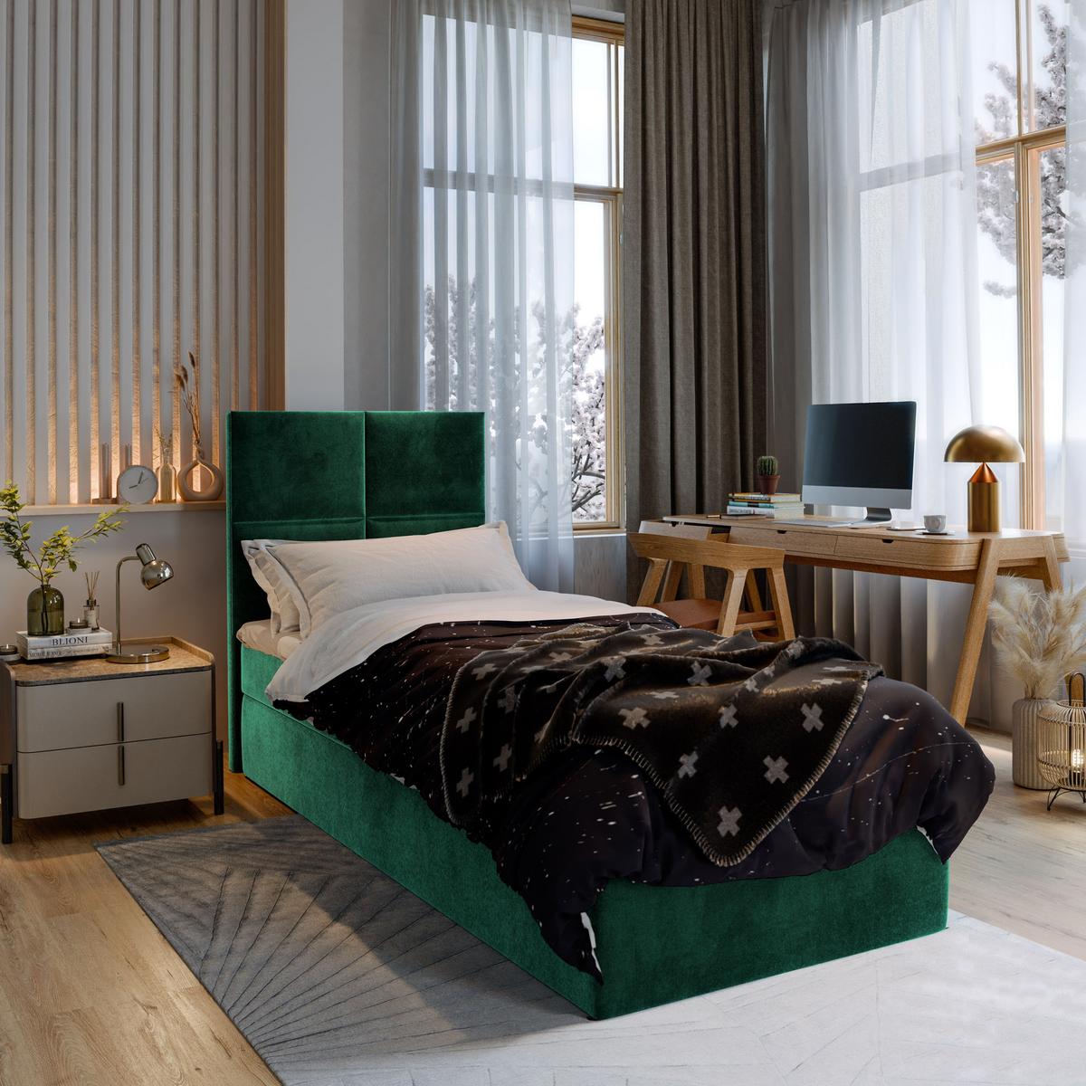 BOXBETT LENA 90 90x200 cm mit Matratze und Topper - Grün - Grün, Holz (90/200cm) - MASSENO