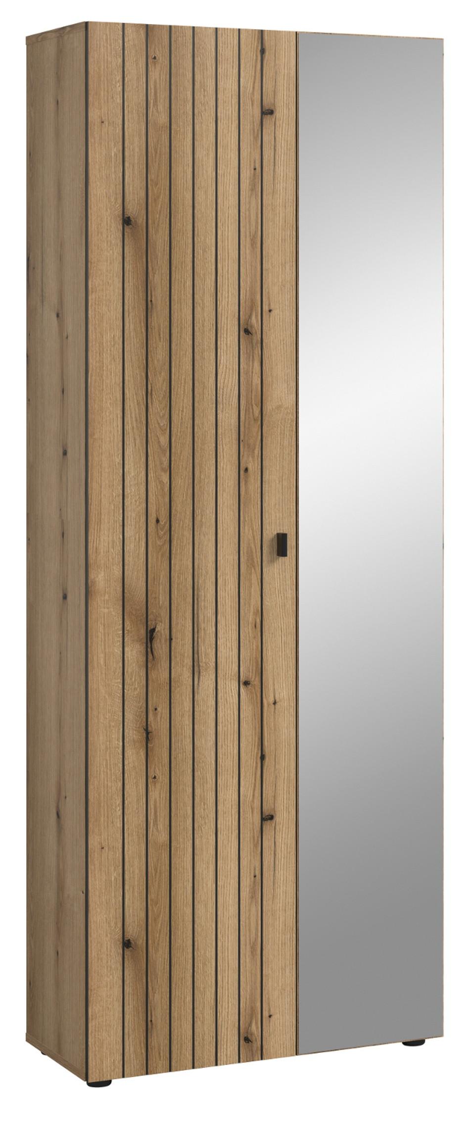 GARDEROBENSCHRANK Evoke Eiche 70 x 192 cm, Garderobe und Schuhschrank mit Spiegel - Schwarz/Eiche Artisan, Glas/Holzwerkstoff (72/192/37cm) - Inn.Furn