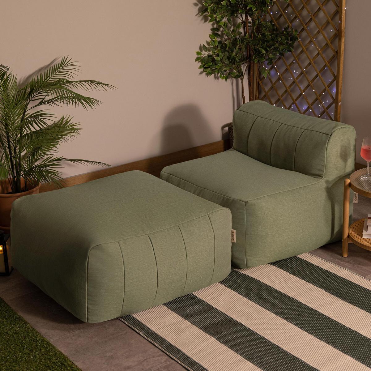 SITZSACK-SOFA Outdoor 2-tlg.: Sessel, Fußstütze - Grün, Textil (190/68/100cm) - icon