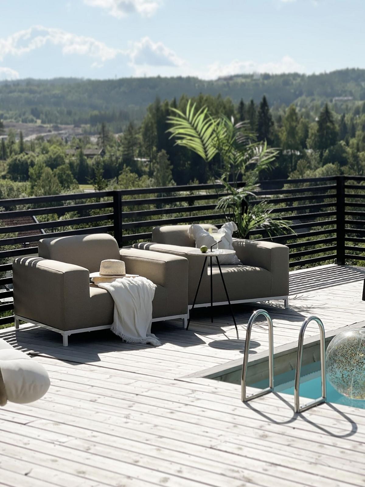 GARTENSESSEL 2er-SET beige/schwarzes Gestell Rovigo - Beige/Schwarz, Textil (105/68/84cm) - Beliani