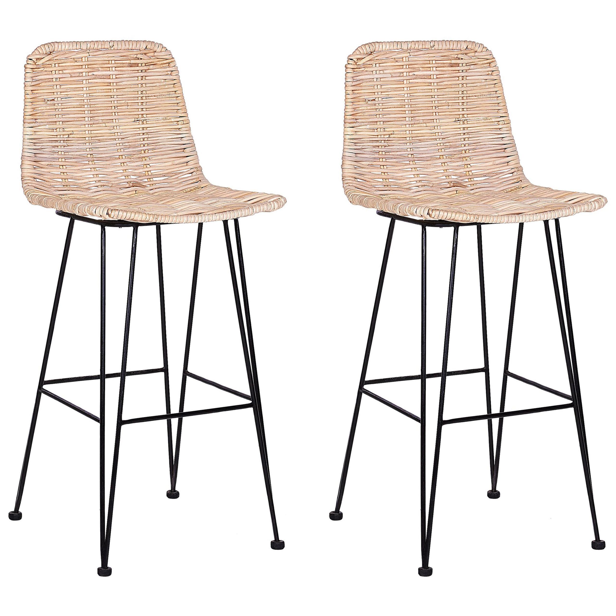 BARHOCKER 2er-Set Rattan Beige Cassita - Beige, Naturmaterialien/Metall (43/103/47cm) - Beliani