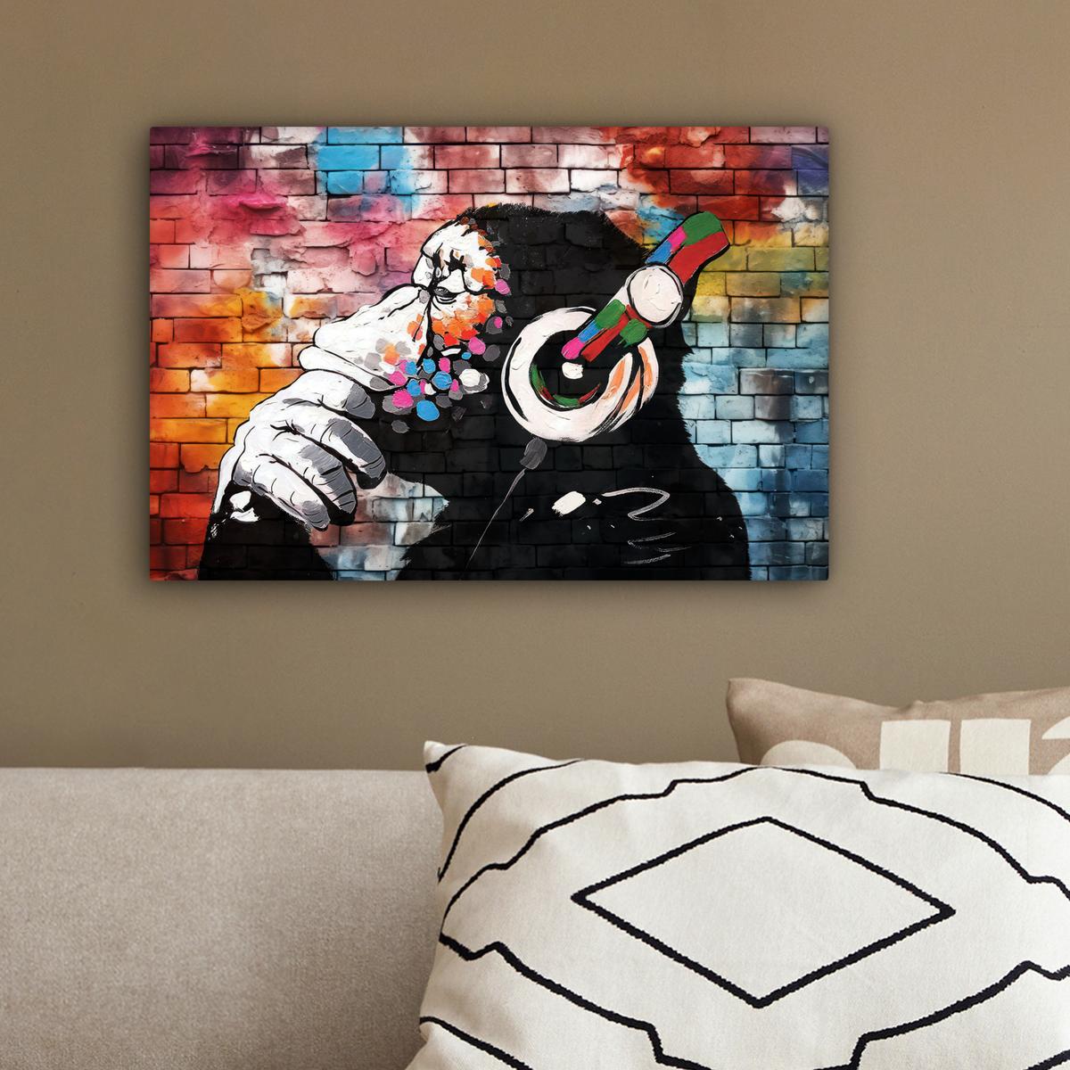 LEINWANDBILD Affe - Graffiti - Musik Deko Schlafzimmer 30x20 cm - Multicolor, Textil (30/20cm) - MuchoWow