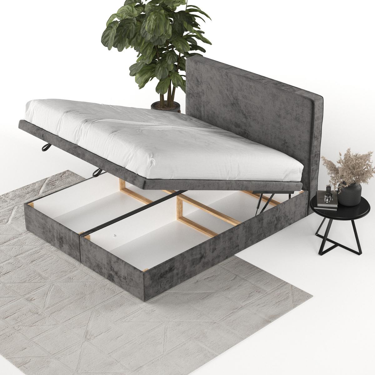 POLSTERBETT Hush mit Stauraum 120/200 cm Stahl im Lotta Stoff - Graphitfarben/Schwarz, Holz/Holzwerkstoff (120/200cm) - AltaBeds