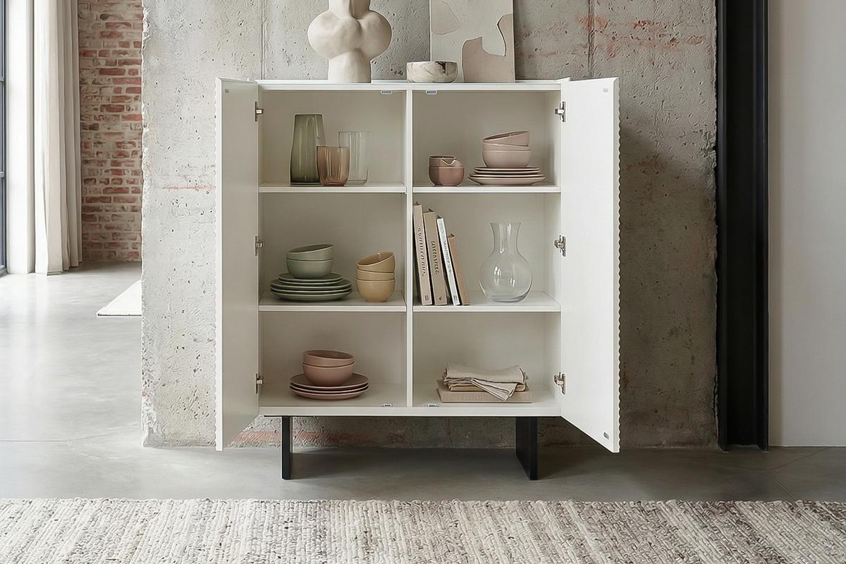 HIGHBOARD LYNN Weiß Holz - Schwarz/Weiß, Holzwerkstoff/Metall (100/120/40cm) - KAWOLA