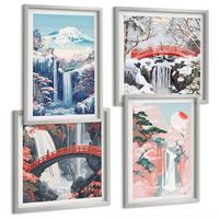 BILDER SET 4er Set - 50x50 cm & 40x60 cm Silberner Rahmen - Wasserfälle, Berge, Brücken, Bäume - Silberfarben, Kunststoff (50/50cm) - TULUP